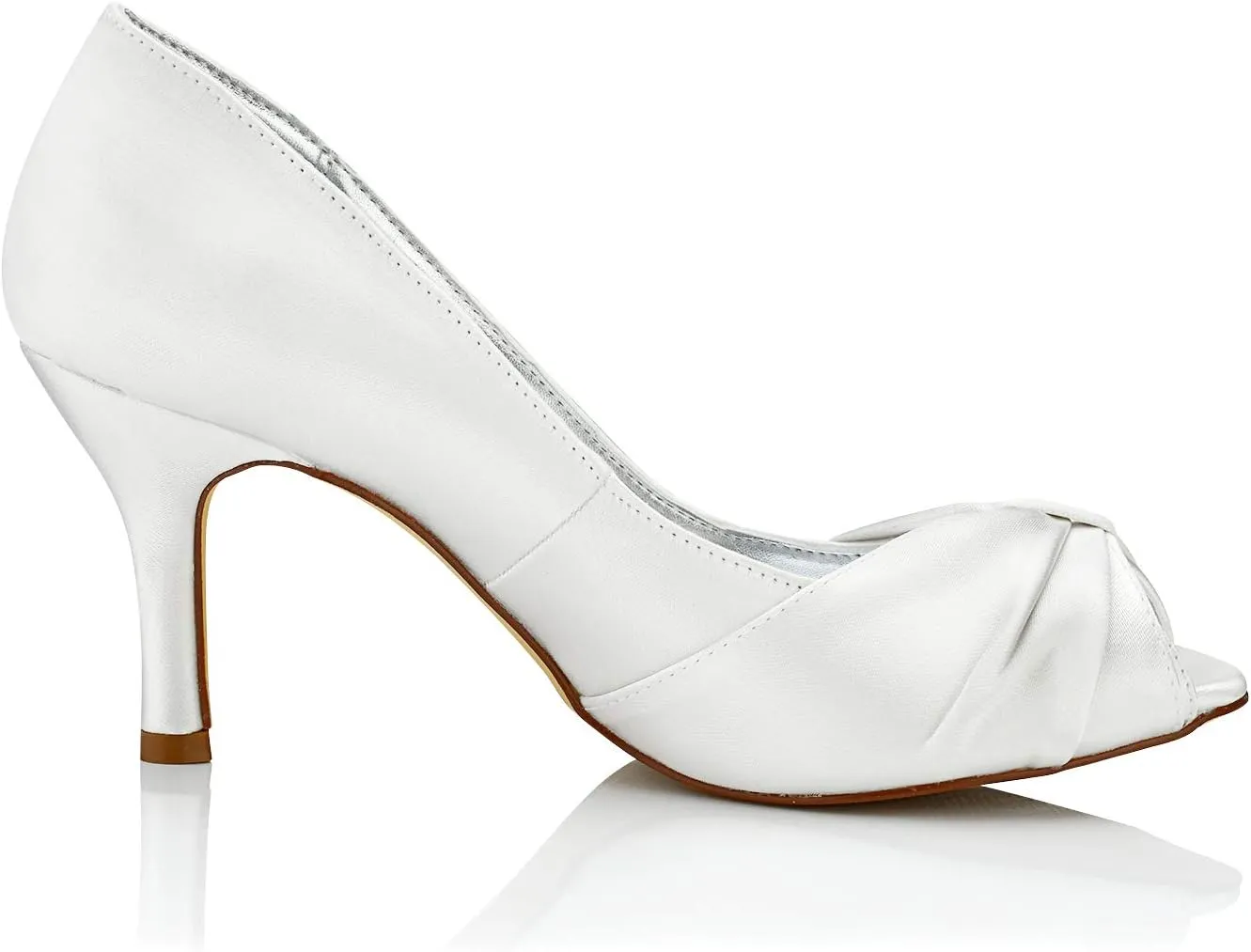 JIAJIA KA31B25 Women's Bridal Shoes Peep Toe Mid Heel Dyeable Satin Pumps Pleats Wedding Shoes