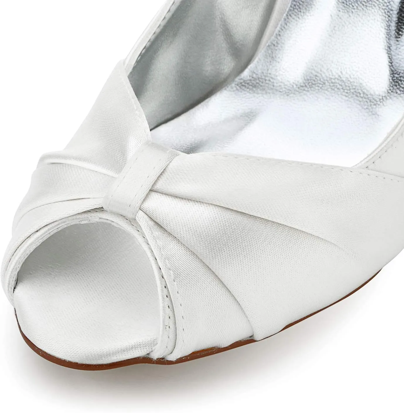 JIAJIA KA31B25 Women's Bridal Shoes Peep Toe Mid Heel Dyeable Satin Pumps Pleats Wedding Shoes