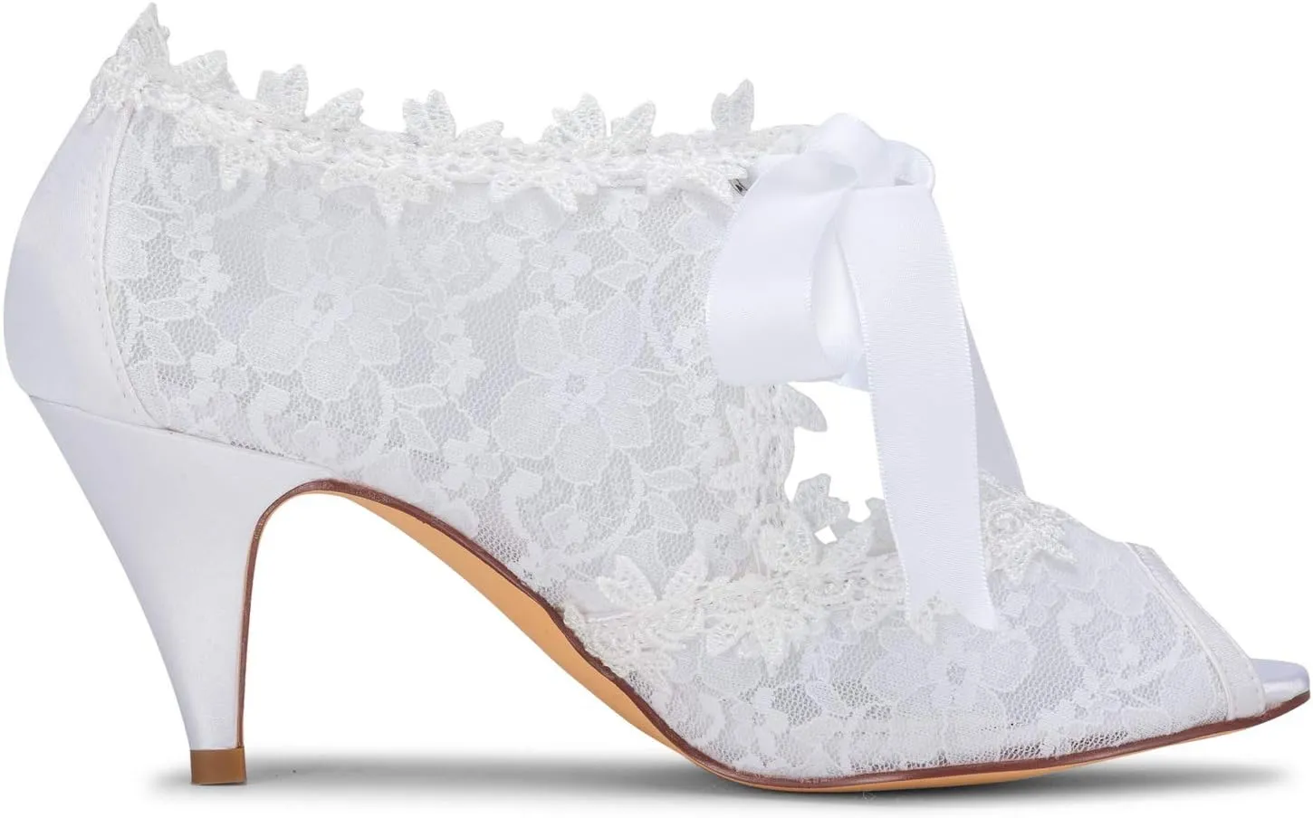 JIAJIA Women's Bridal Shoes 5949419 Peep Toe 2.6" Cone Heel Lace Satin Pumps Ribbon Tie Wedding Shoes