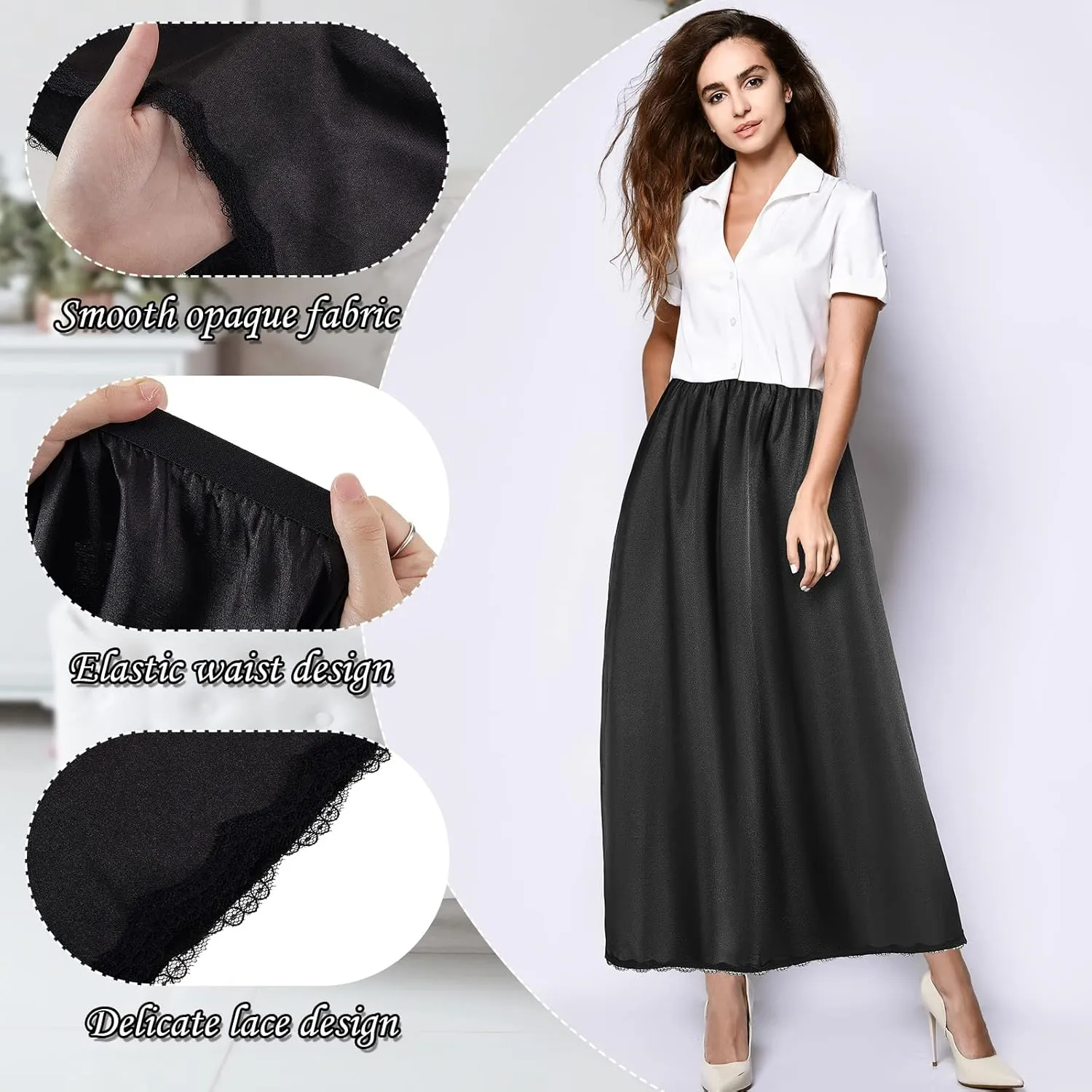 Jiuguva 2 Pieces Half Slip Lace Long Underskirt Women's Satin Half Slip for Under Dresses