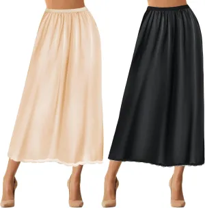Jiuguva 2 Pieces Half Slip Lace Long Underskirt Women's Satin Half Slip for Under Dresses