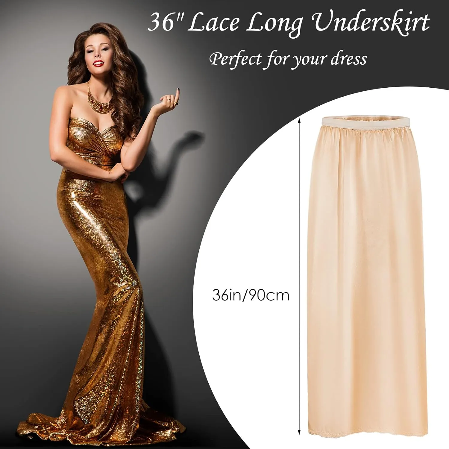 Jiuguva 2 Pieces Half Slip Lace Long Underskirt Women's Satin Half Slip for Under Dresses