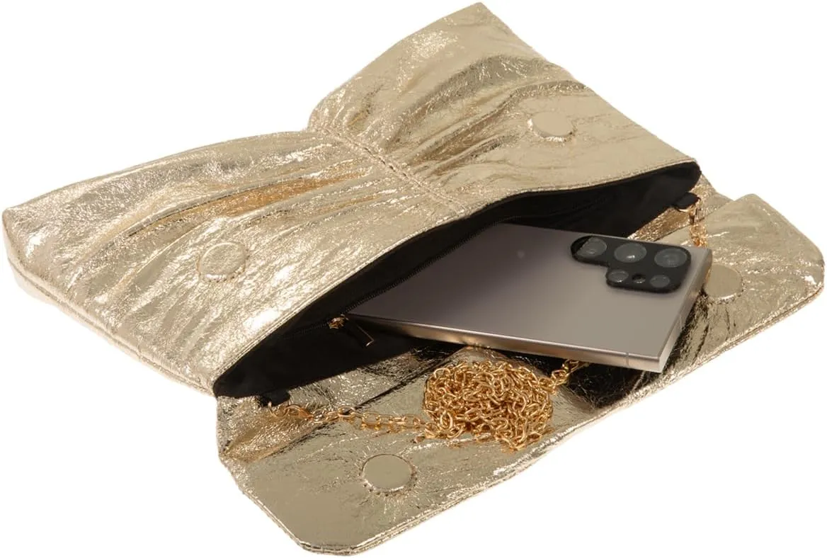 JNB Women's Synthetic Leather Wrinkled Clutch Party Wedding Purse