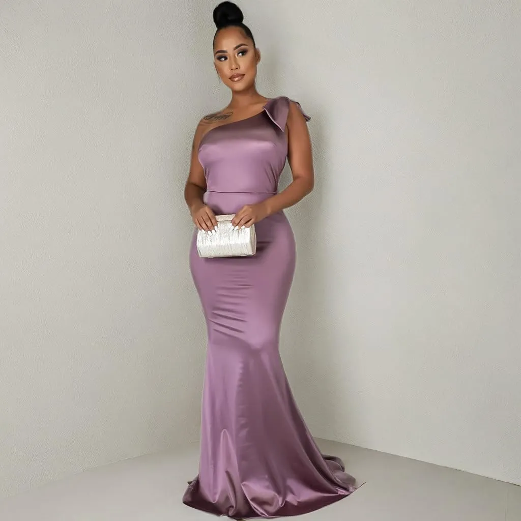 JTNFairy Women's Sexy Ruffle Sleeveless One Shoulder Bodycon Dresses Classy Pencil Curvy Party Evening Long Formal Dress