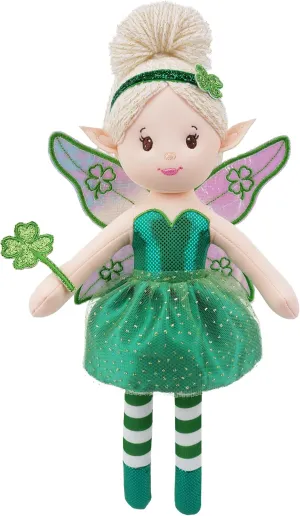 June Garden 12" Enchanted Garden Fairy Doll Clover - Plush Stuffed Soft Doll Girl Gift - Green Outfit and Wings