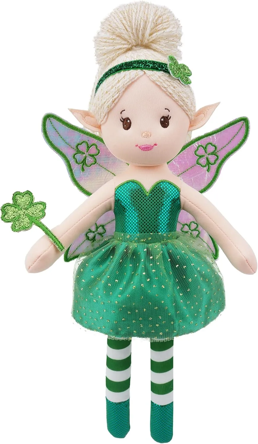 June Garden 12" Enchanted Garden Fairy Doll Clover - Plush Stuffed Soft Doll Girl Gift - Green Outfit and Wings
