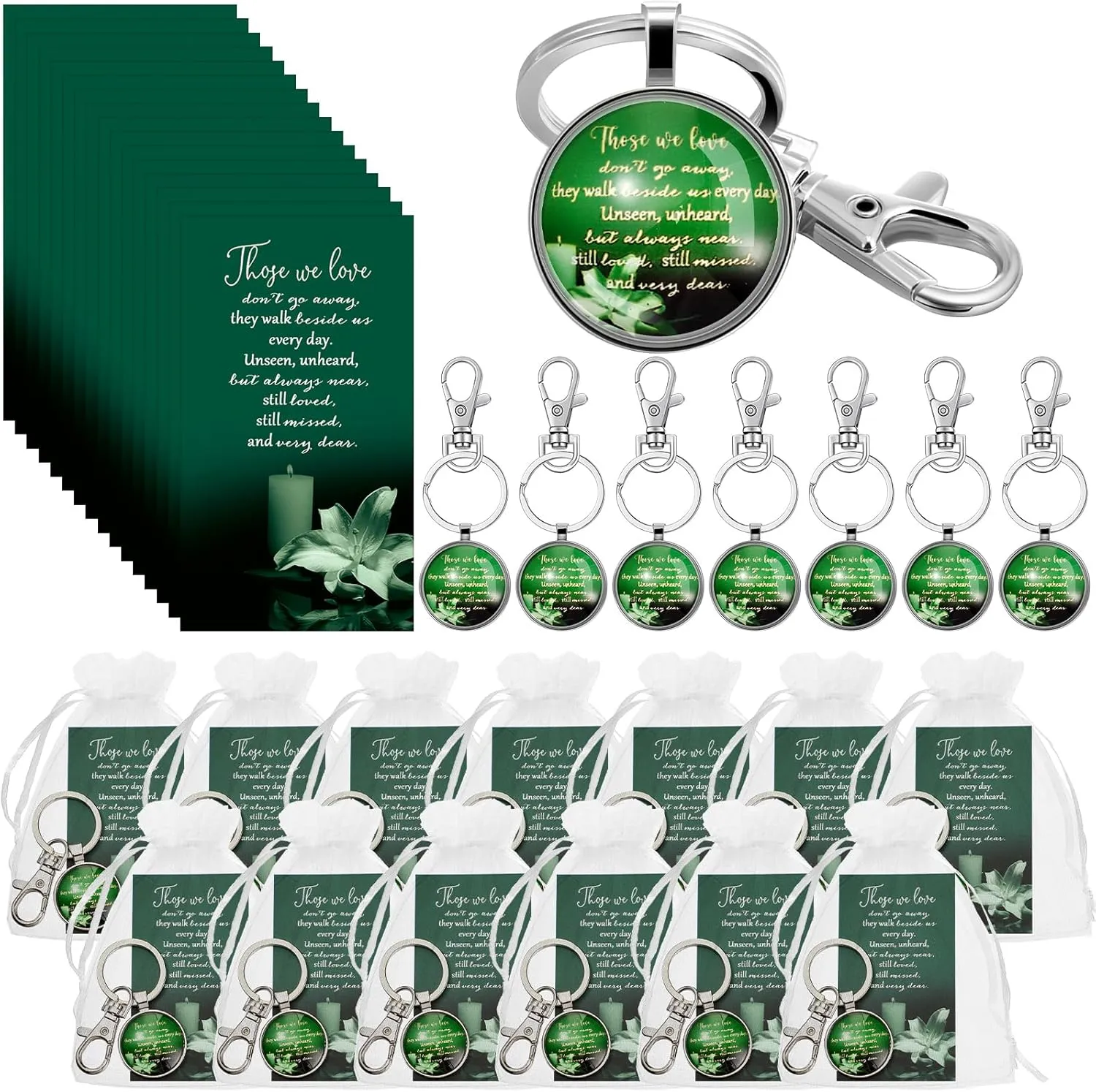 Junkin Funeral Favors for Guest Including Remember Keychain Prayer Cards Organza Bags for Memorial Celebration of Life (Dark Green,48 Sets)