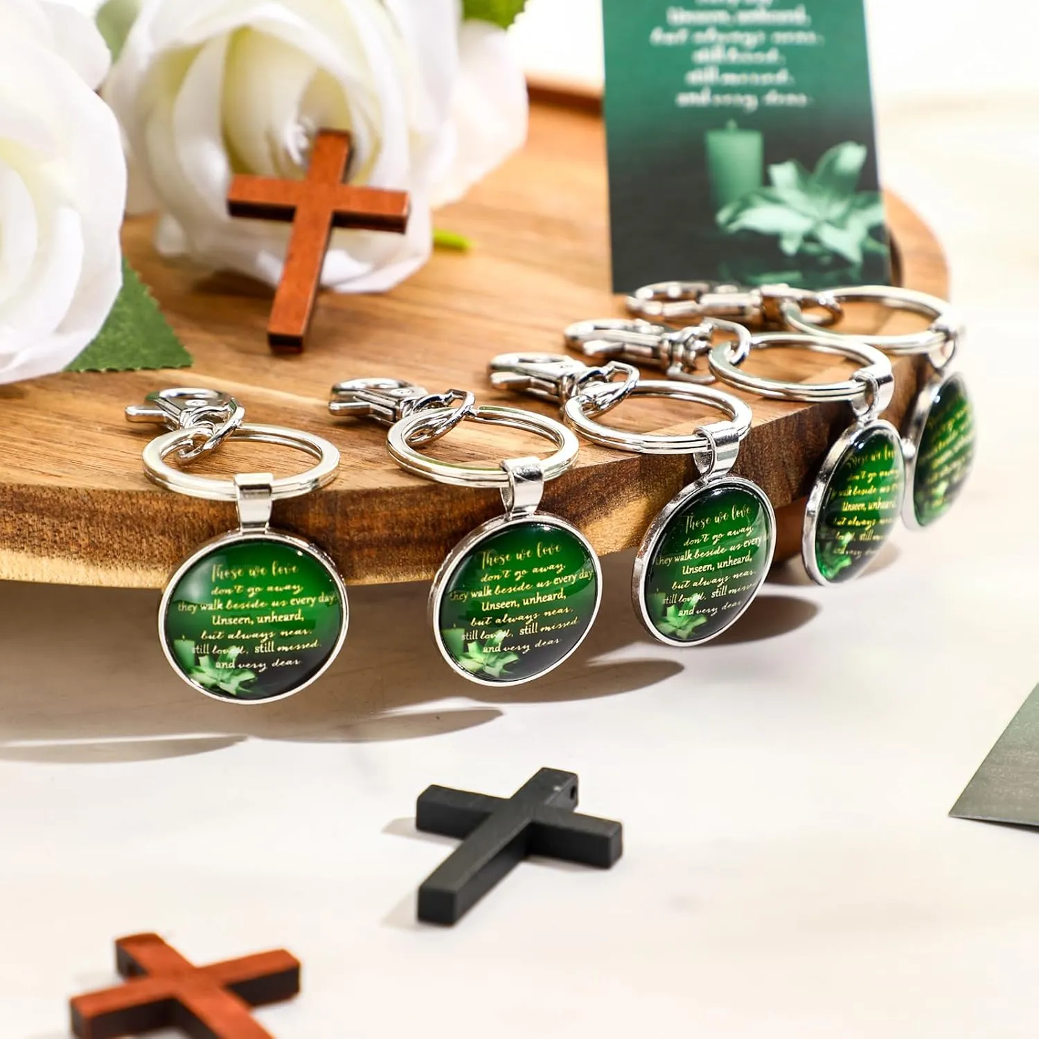 Junkin Funeral Favors for Guest Including Remember Keychain Prayer Cards Organza Bags for Memorial Celebration of Life (Dark Green,48 Sets)