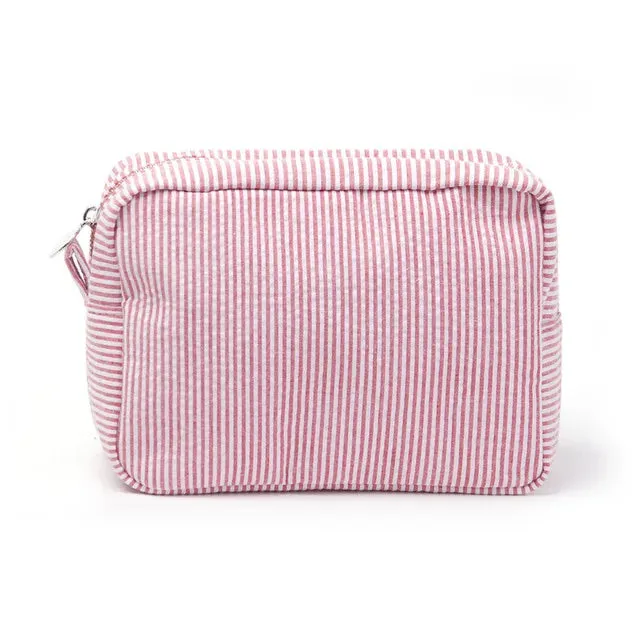 Kawaii Personalized Seersucker Makeup Bag 🎀✨ | Custom Embroidered Name | Cute Bridesmaid Gift 💖💄