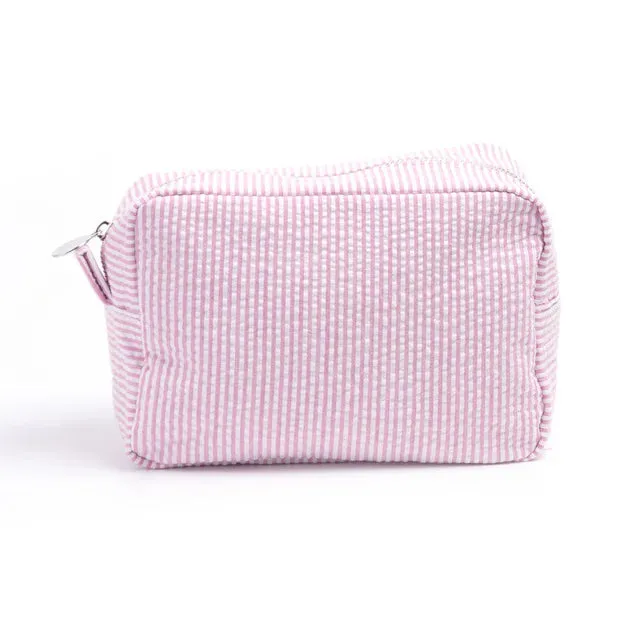 Kawaii Personalized Seersucker Makeup Bag 🎀✨ | Custom Embroidered Name | Cute Bridesmaid Gift 💖💄