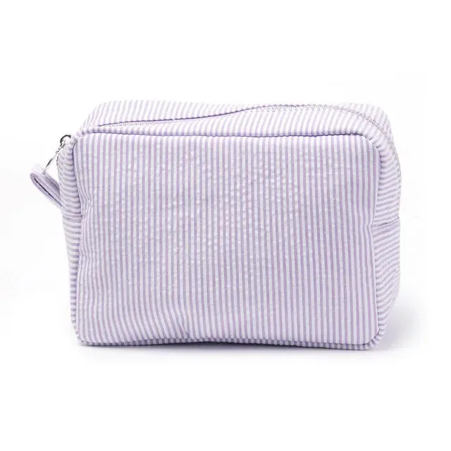 Kawaii Personalized Seersucker Makeup Bag 🎀✨ | Custom Embroidered Name | Cute Bridesmaid Gift 💖💄