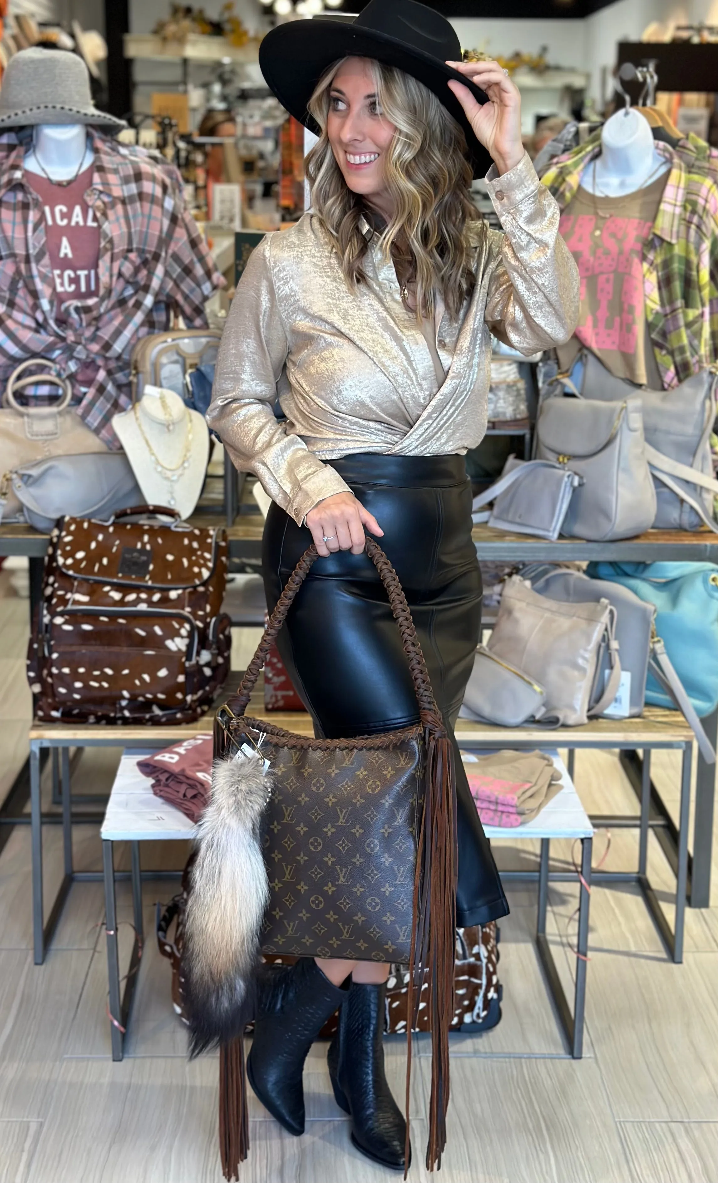 Keep It Gypsy Authentic LV Lavish Revamped Leather Monogram Canvas with Fringe Ornamental Fox Tail Safety Pin