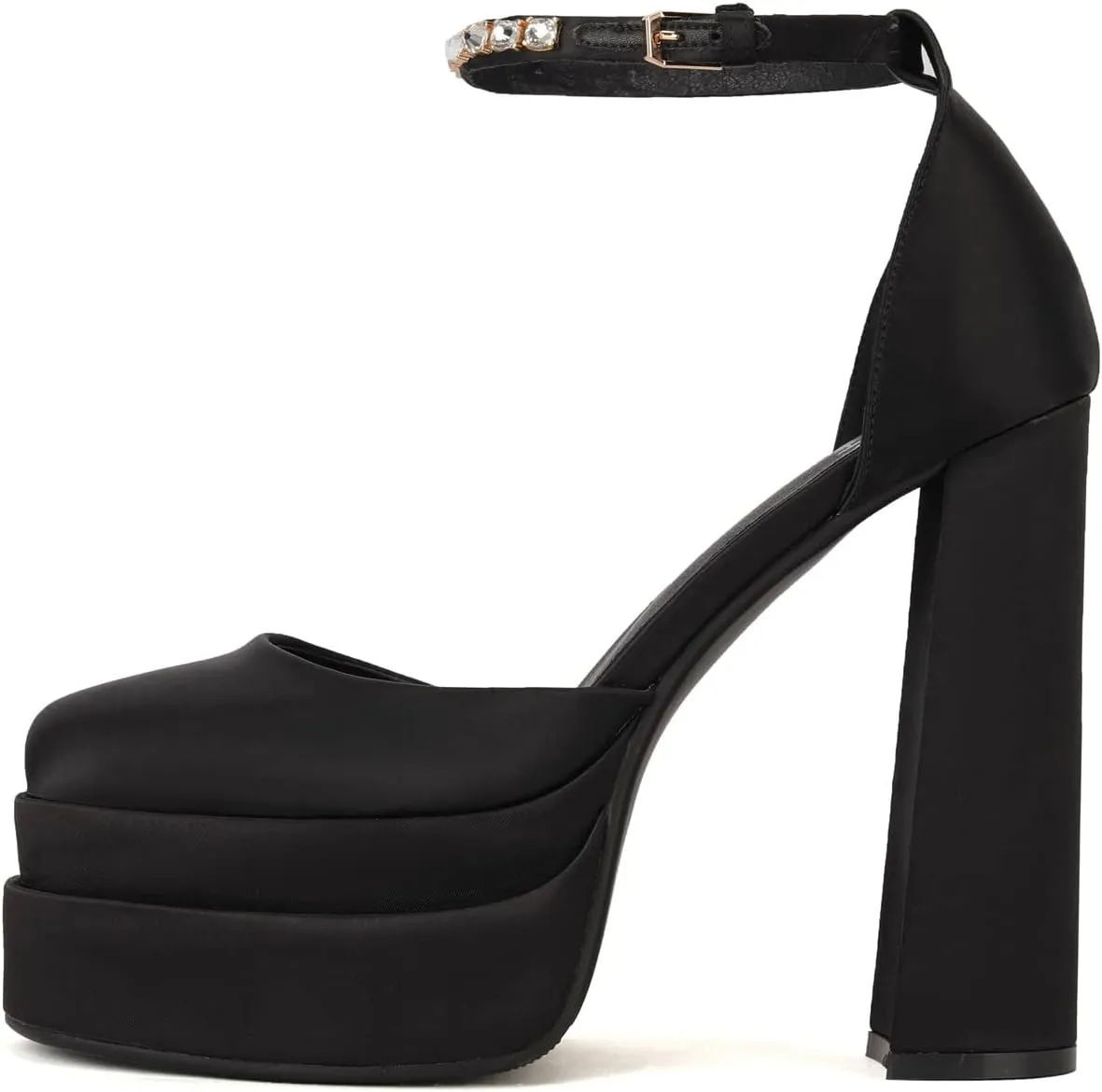 keleimusi High Heels Chunky Block Platform Heels for Women Lace-Up Square Toe Party Wedding Pumps Sandals Black