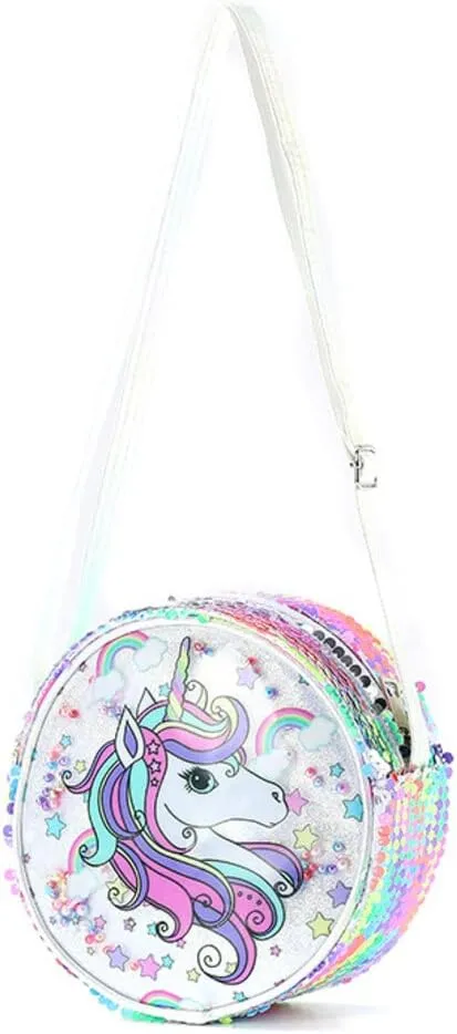 Kids Girls Crossbody Purse Bling Glitter Flip Sequin Small Purse Cute Zipper Handbag Shoulder Bag（Unicorn）
