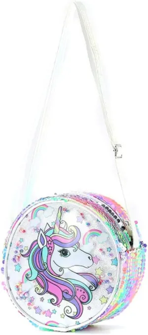 Kids Girls Crossbody Purse Bling Glitter Flip Sequin Small Purse Cute Zipper Handbag Shoulder Bag（Unicorn）