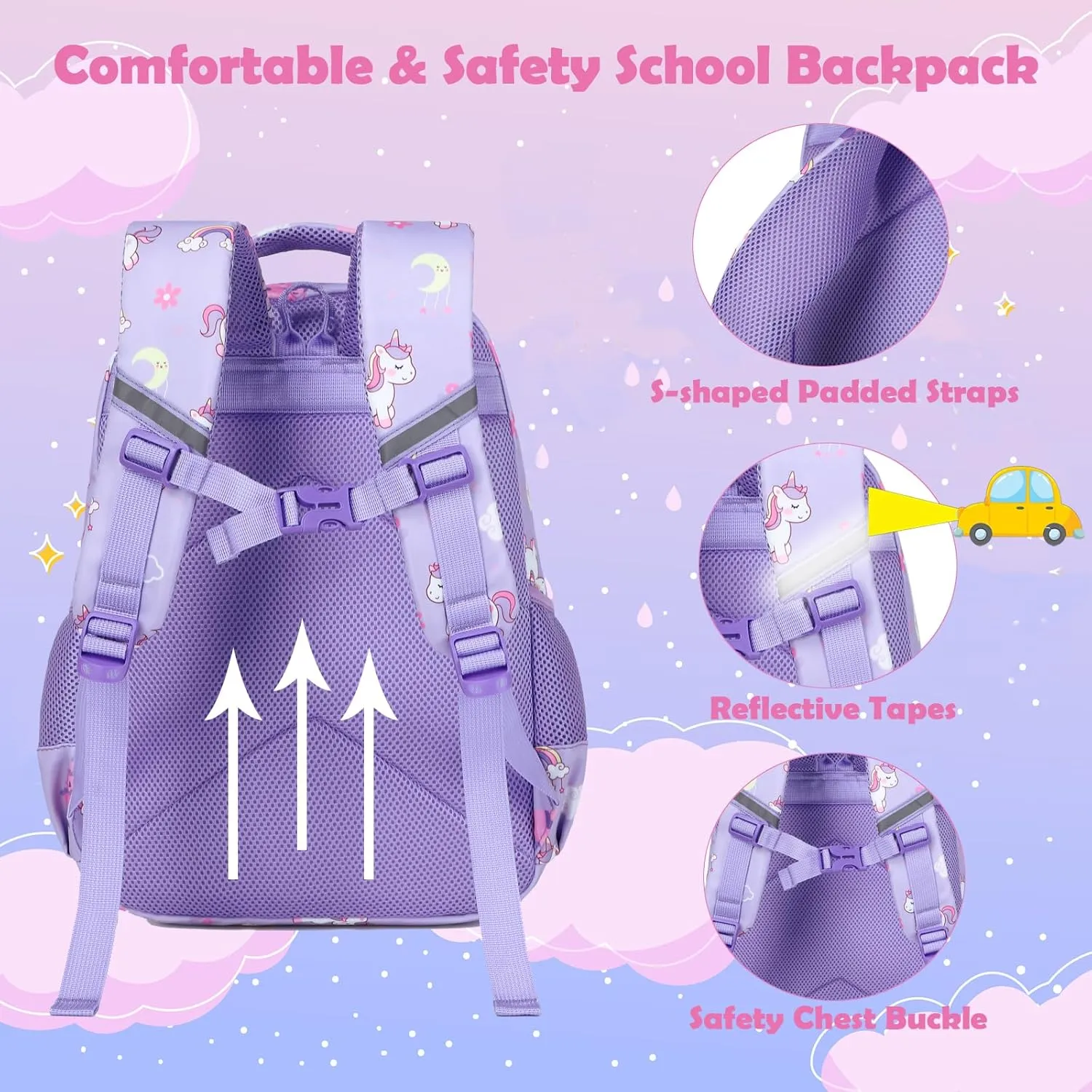 Kimwadalh Girls Backpack with Lunch Box Pencil Case for Elementary School, 3 in 1 Schoolbag with Chest Strap for School Girls