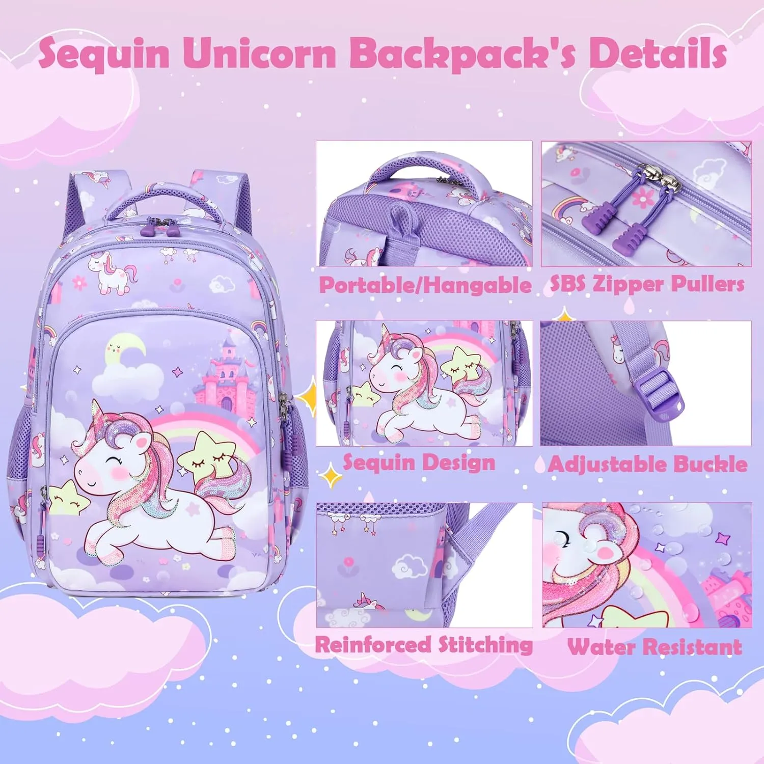 Kimwadalh Girls Backpack with Lunch Box Pencil Case for Elementary School, 3 in 1 Schoolbag with Chest Strap for School Girls