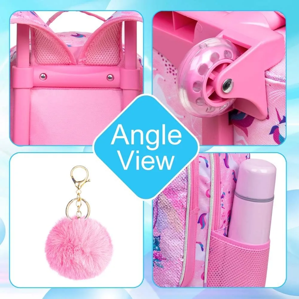 KLFVB Rolling Backpack for Girls Boys, Kids Roller Wheels School Bookbag with Lunch Bag, Wheeled School Bag for Children