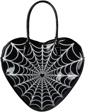 kreepsville 666 Gothic Spiderweb Sparkle Halloween Heart Handbag Large Purse