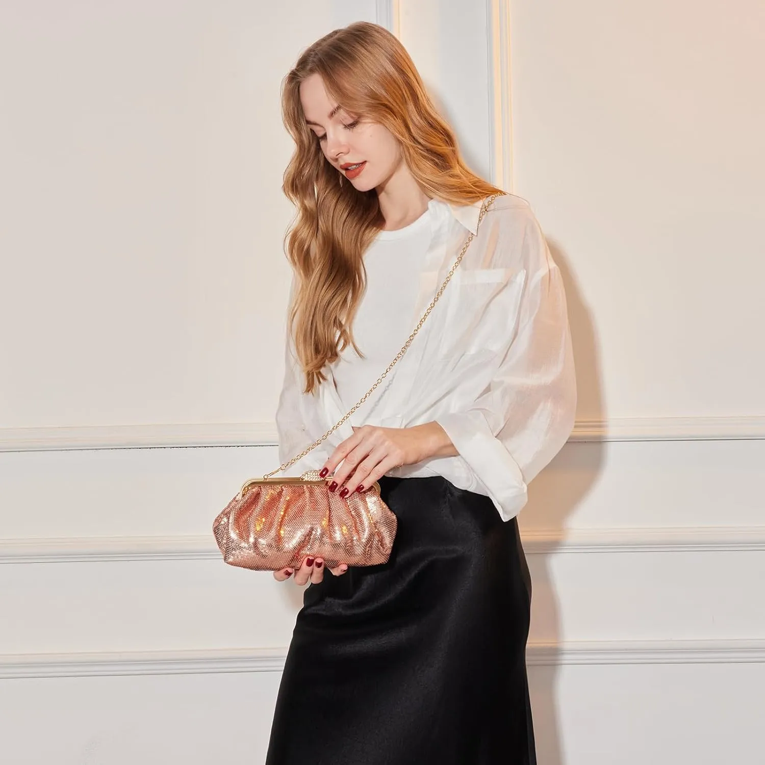 Kseymeir Evening Clutch Purse for Women Cloud Evening Bag Ruched Sequin Glitter Handbags
