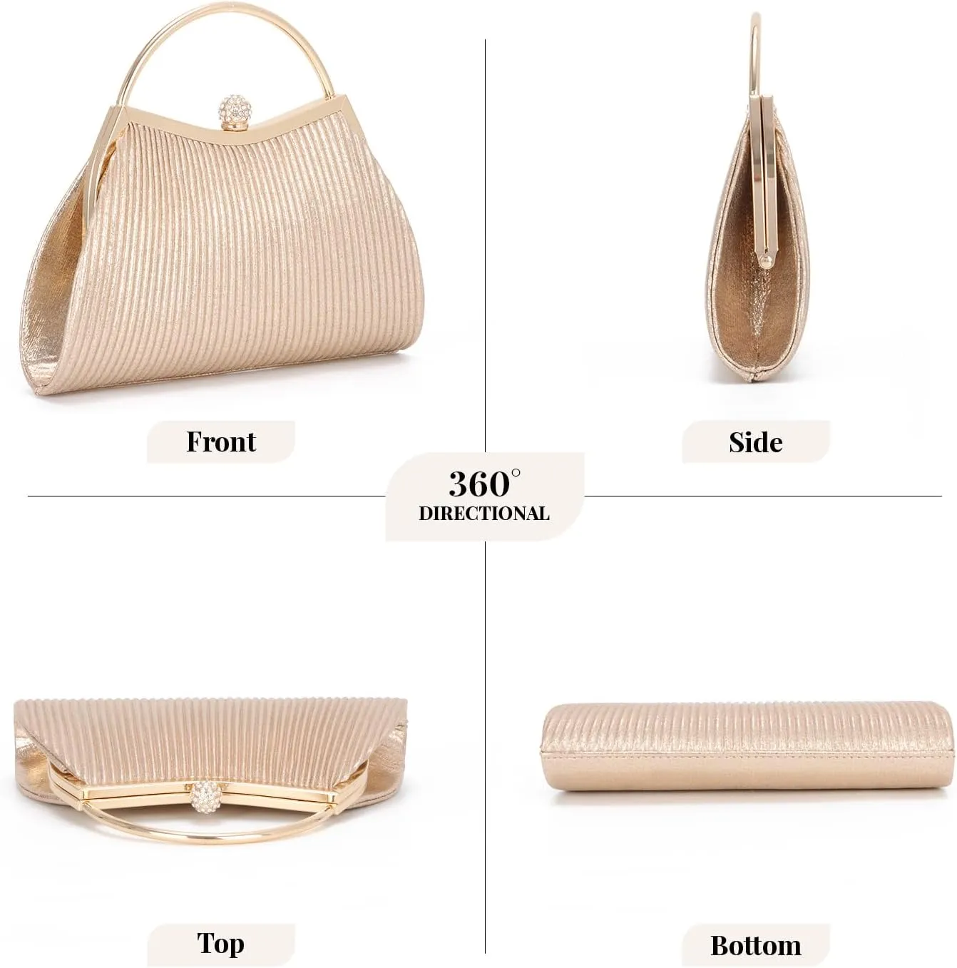 KUANG! Women Clutch Evening Bag Pleated Wedding Handbag Bag Silk Shoulder Bag Satchel for Party