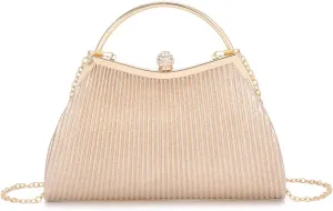 KUANG! Women Clutch Evening Bag Pleated Wedding Handbag Bag Silk Shoulder Bag Satchel for Party
