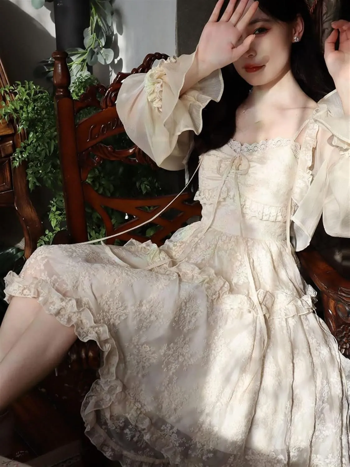 Lace Elegant Sweet Midi Dresses Women Japanese Kawaii Fairy Vintage Dress Cute Vintage Strap Dress