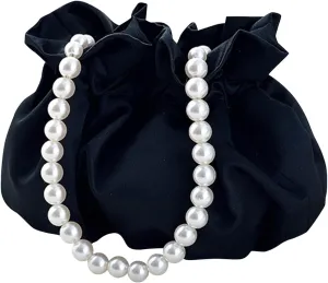 LAKSMI Mini Pearl Bracelet Bucket Bag Wristlet Purses Crossbody Handbags Little Hobo Bag with Faux Pearl Chain