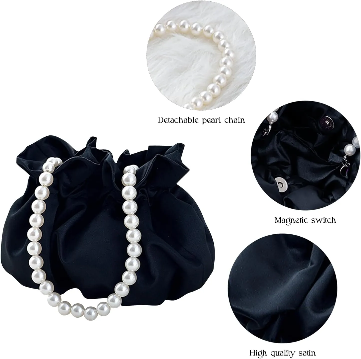LAKSMI Mini Pearl Bracelet Bucket Bag Wristlet Purses Crossbody Handbags Little Hobo Bag with Faux Pearl Chain