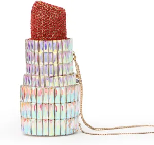 Lanpet Women Crystal Rhinestone Evening Bags Lipstick Shape Clutch Purses Vintage Wedding Party Banquet Handbag