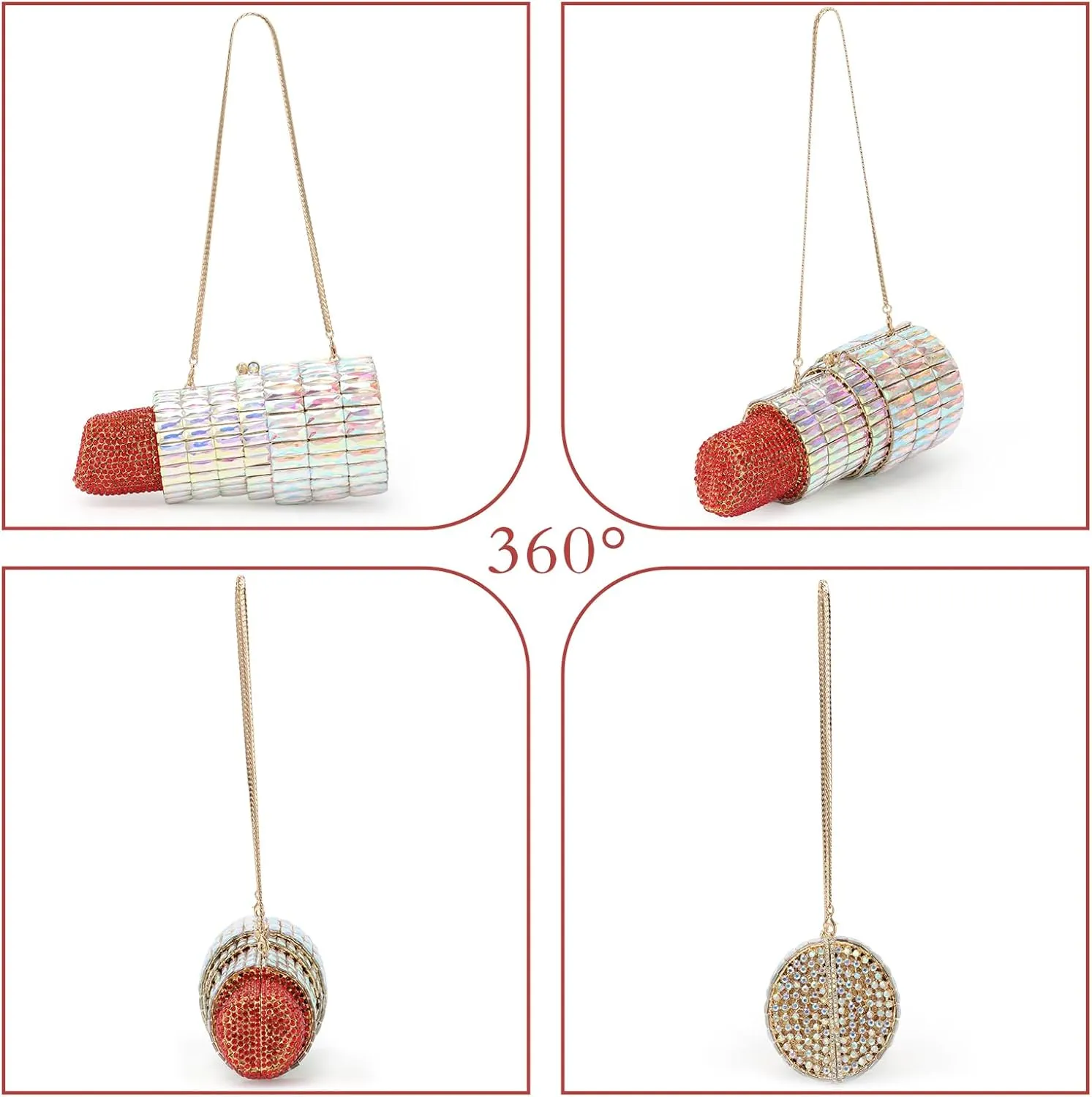 Lanpet Women Crystal Rhinestone Evening Bags Lipstick Shape Clutch Purses Vintage Wedding Party Banquet Handbag