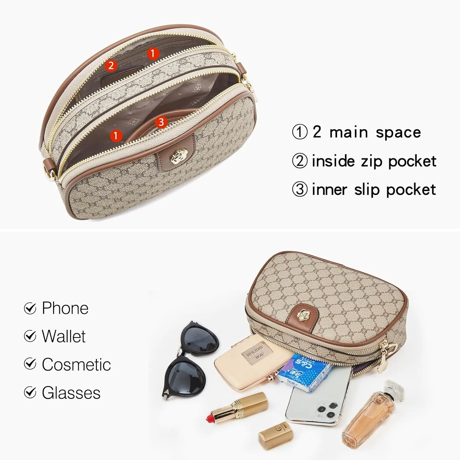 LAORENTOU Designer Crossbody Bag for Women, Small Satchel Purses with Adjustable Shoulder Strap