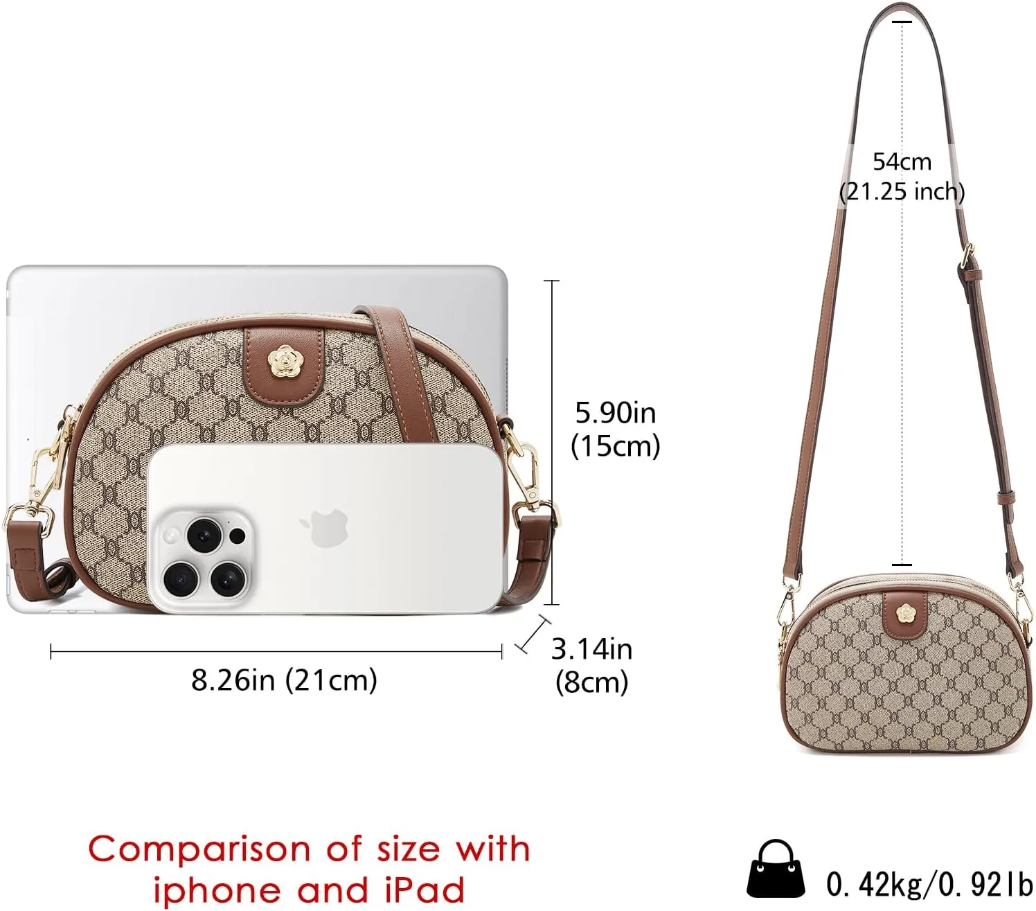 LAORENTOU Designer Crossbody Bag for Women, Small Satchel Purses with Adjustable Shoulder Strap