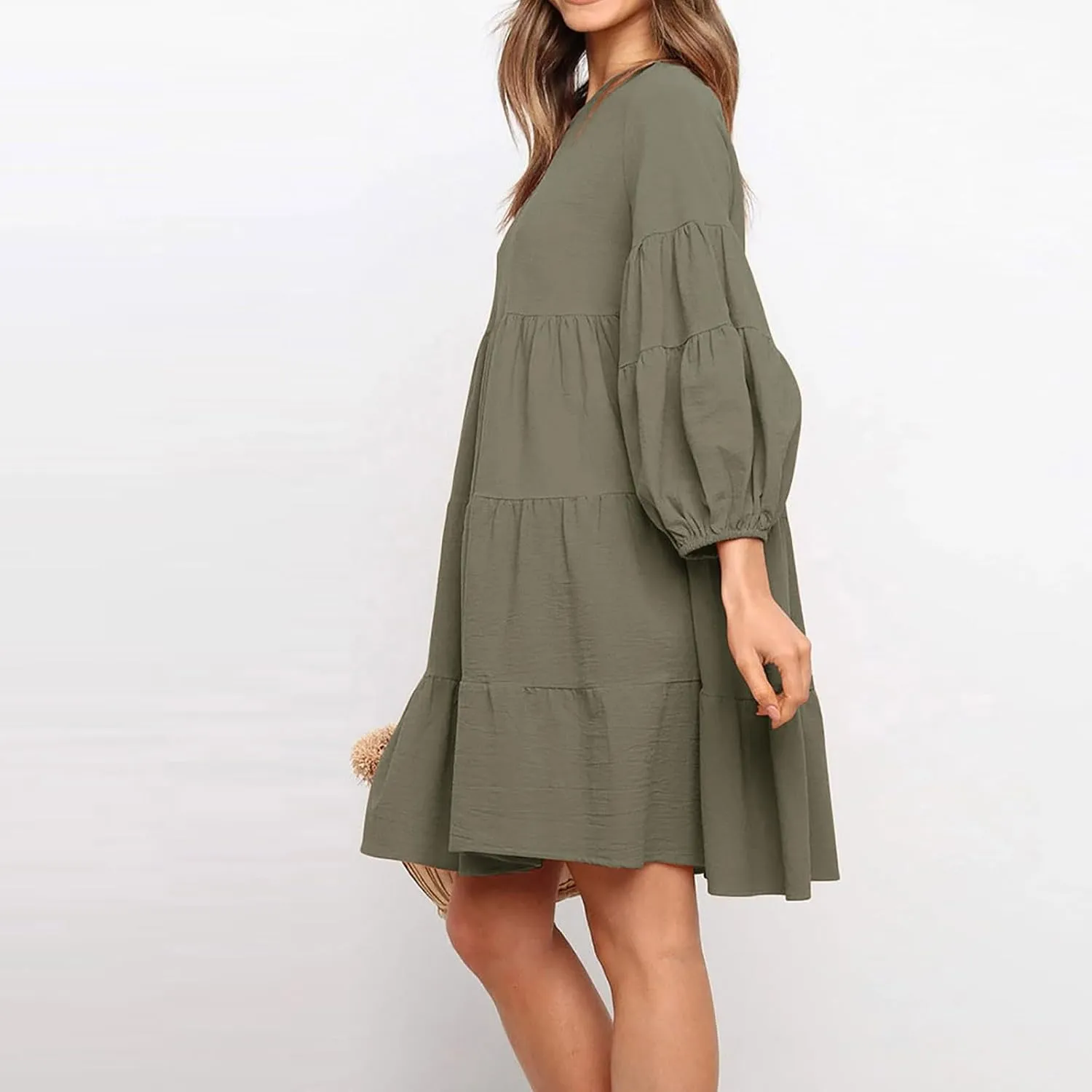 Lastesso Womens Summer Dresses Fashion Flare High Waisted Linen Cotton Sundress Trendy Long Sleeve Wedding Guest Clothes