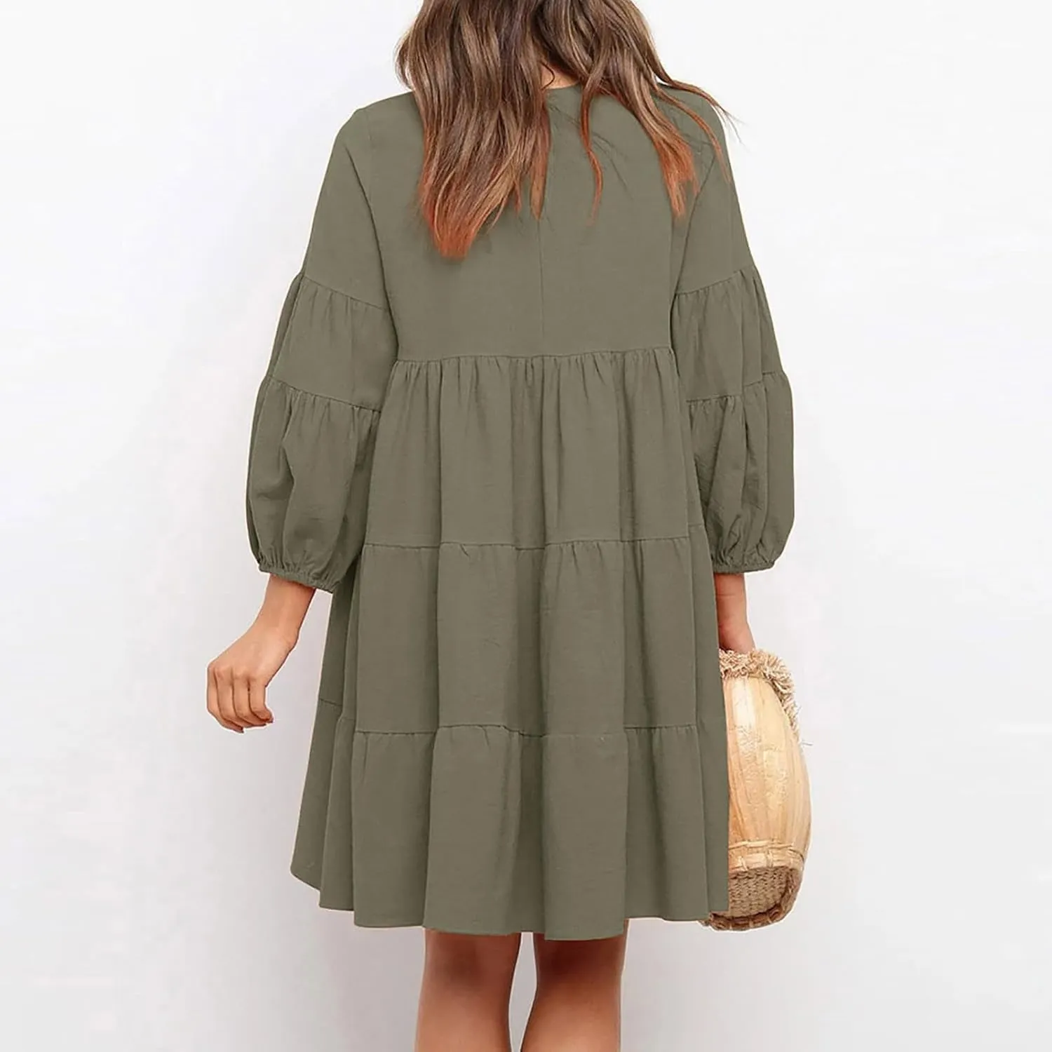 Lastesso Womens Summer Dresses Fashion Flare High Waisted Linen Cotton Sundress Trendy Long Sleeve Wedding Guest Clothes