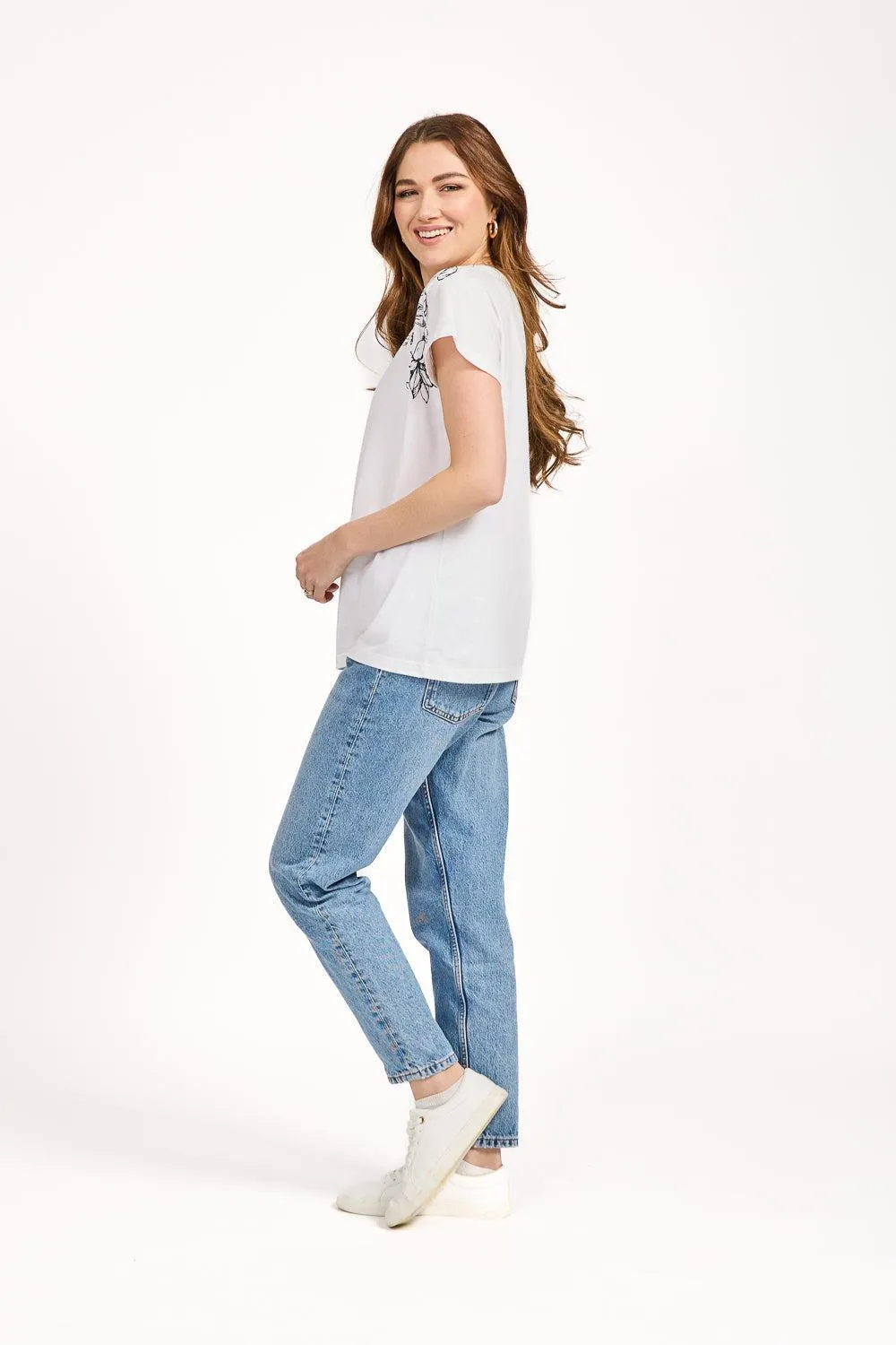 Leaf Embellished Print Top - White