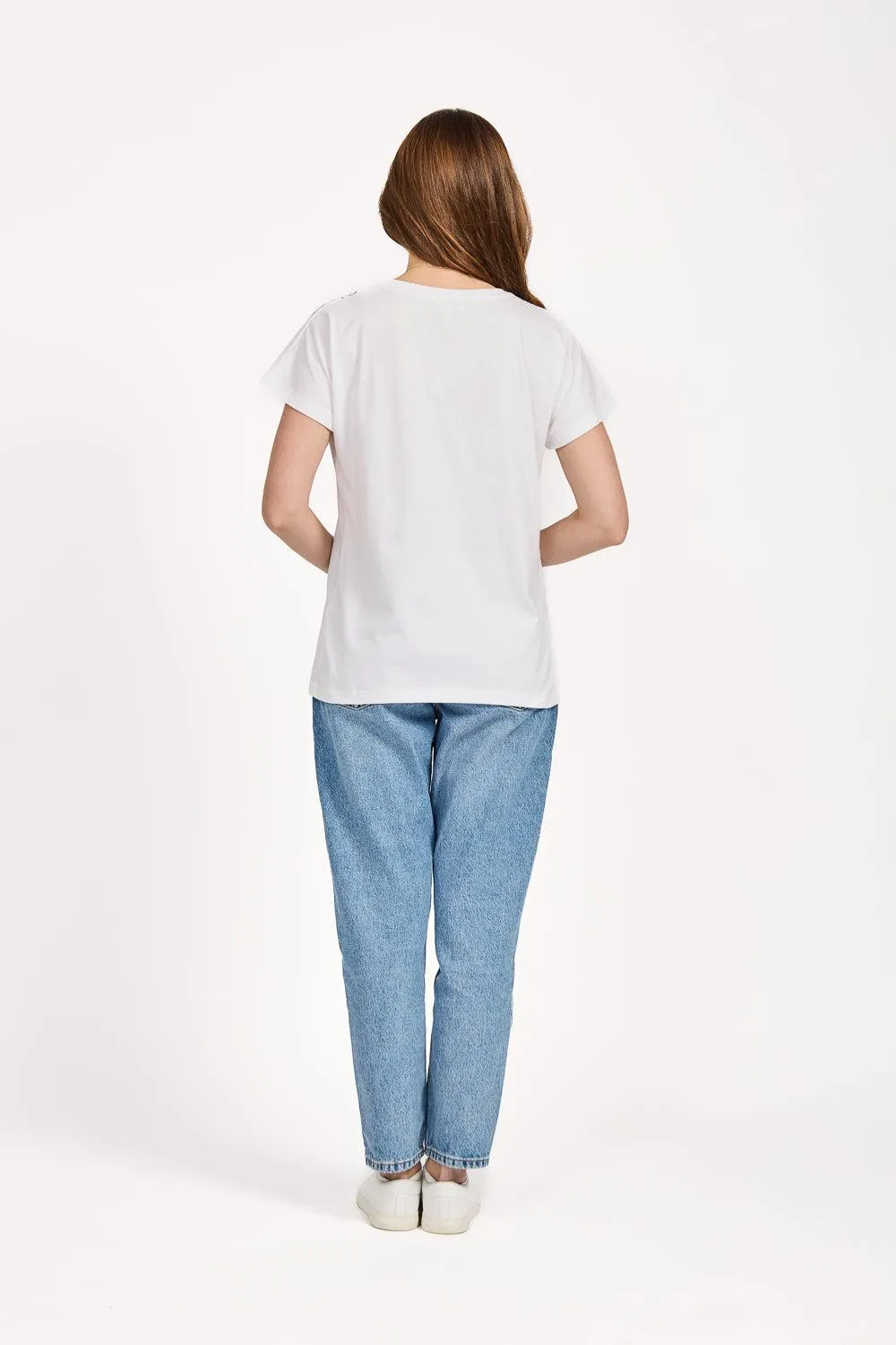 Leaf Embellished Print Top - White