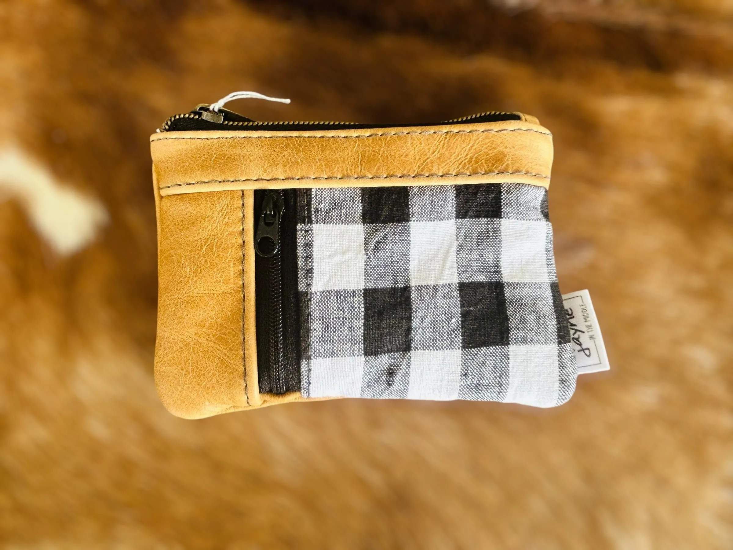 Leather & Fabric Dual Pocket Coin Purse