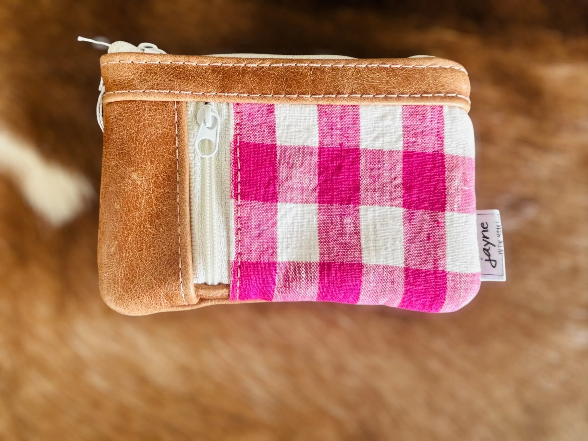 Leather & Fabric Dual Pocket Coin Purse