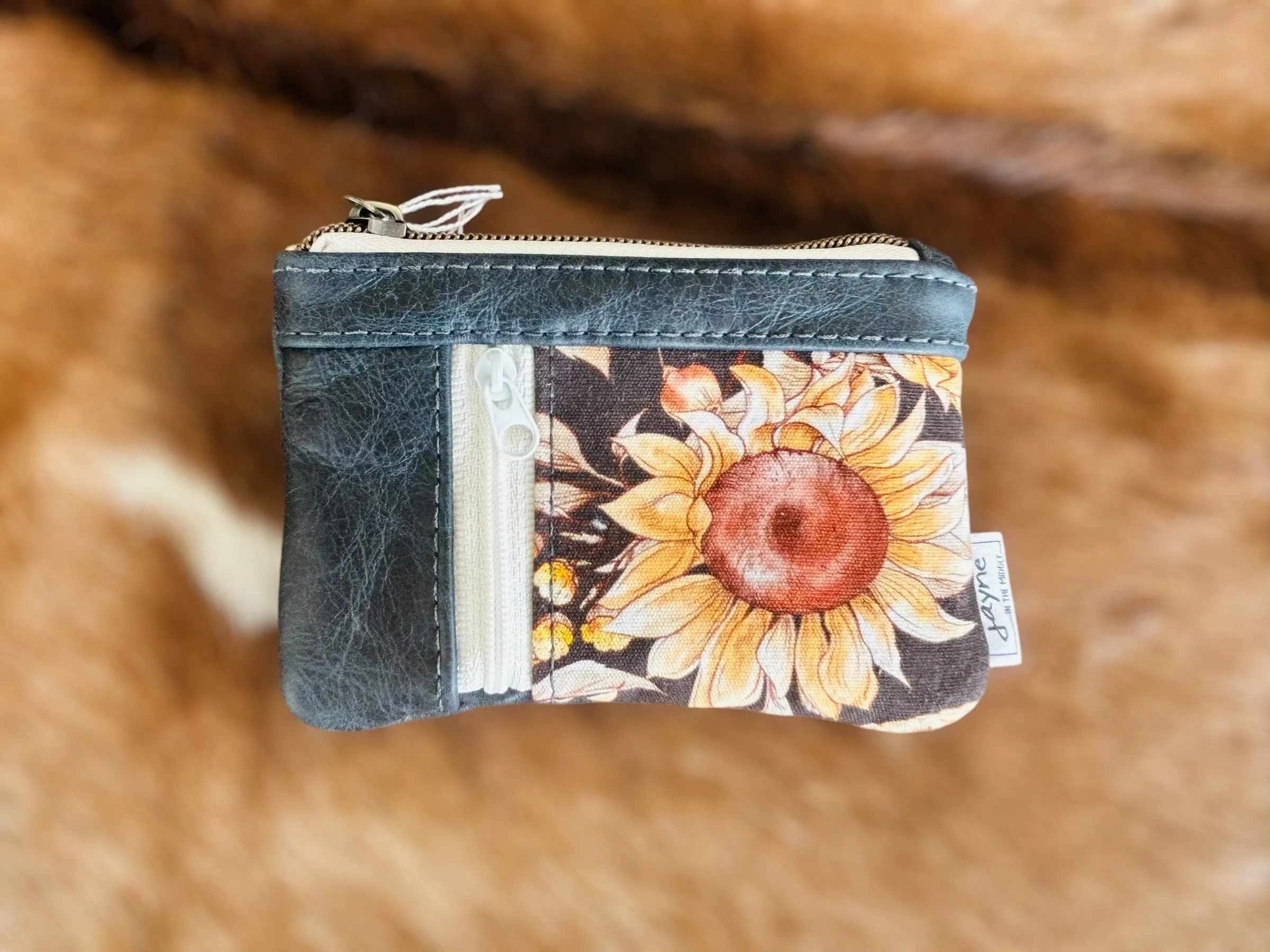 Leather & Fabric Dual Pocket Coin Purse