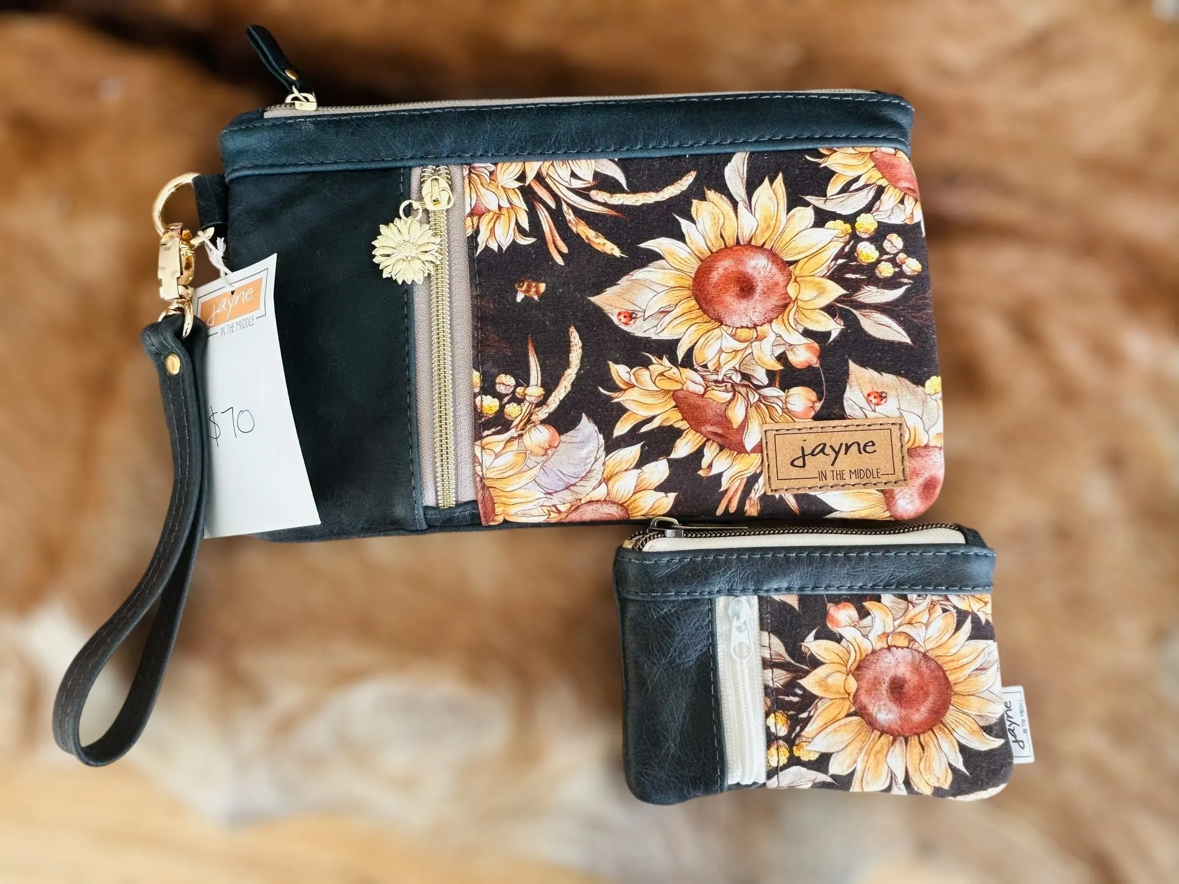 Leather & Fabric Dual Pocket Coin Purse