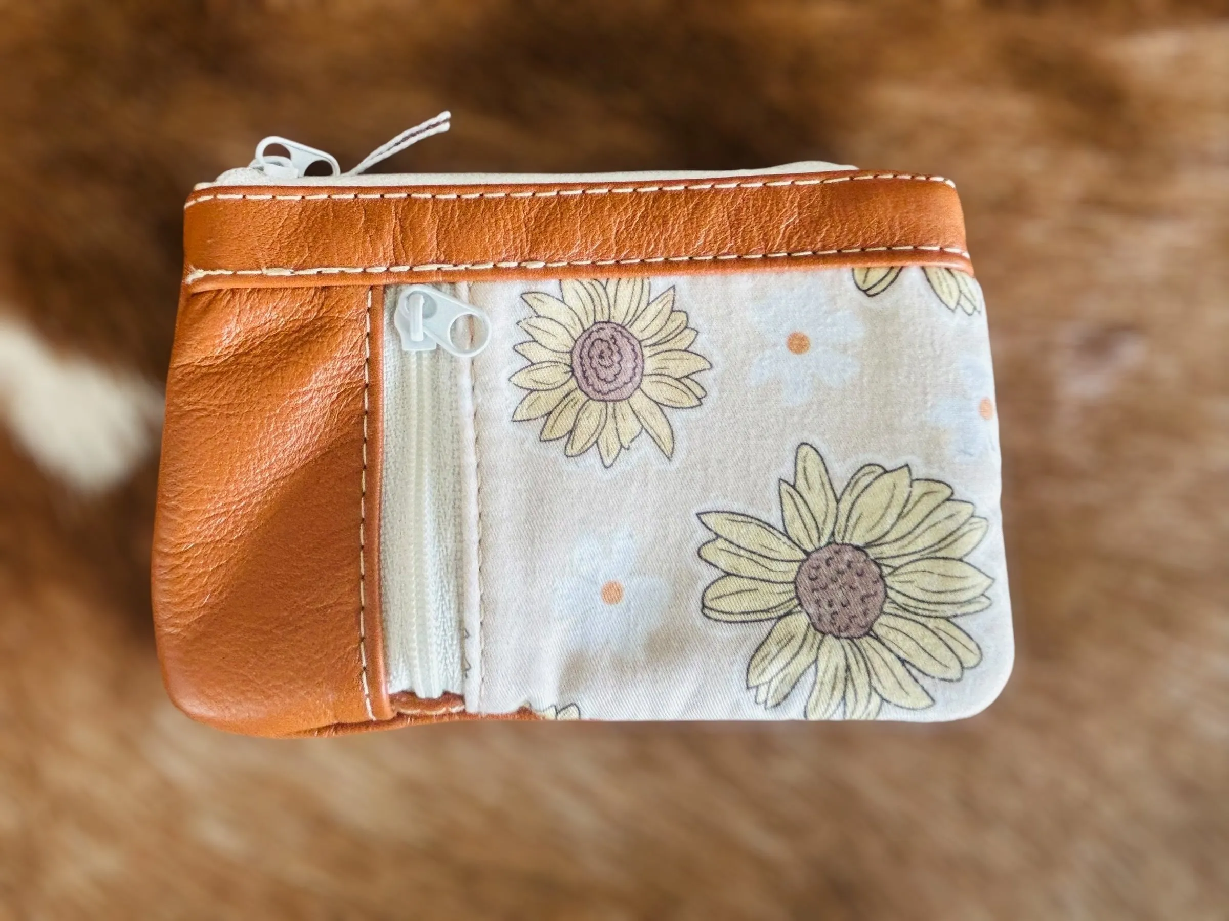 Leather & Fabric Dual Pocket Coin Purse