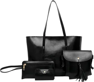 Leather Casual Women Handbag 4 Piece Set Shoulder Bag Handbag Tote Holder Shopper Purse Bags Reusable Tote