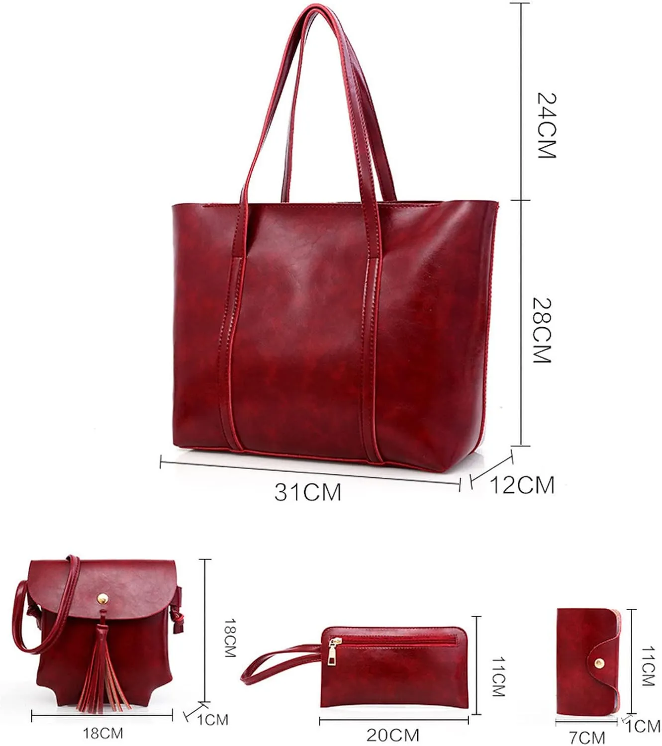Leather Casual Women Handbag 4 Piece Set Shoulder Bag Handbag Tote Holder Shopper Purse Bags Reusable Tote