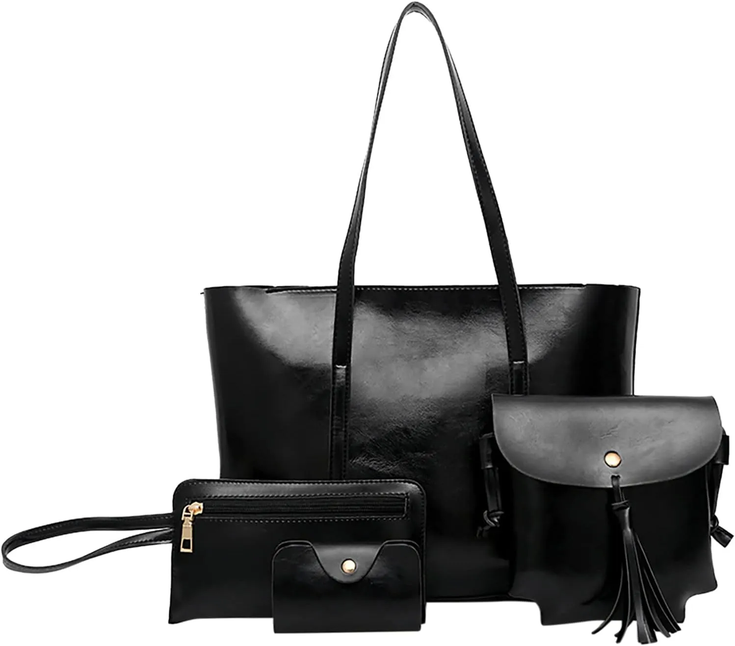 Leather Casual Women Handbag 4 Piece Set Shoulder Bag Handbag Tote Holder Shopper Purse Bags Reusable Tote