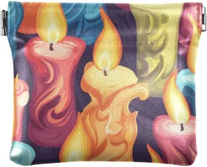 Leather Squeeze Coin Purse Coin Pouch Bag Wallet Small Coin Change Holder for Women Girl Colorful Candles Easter