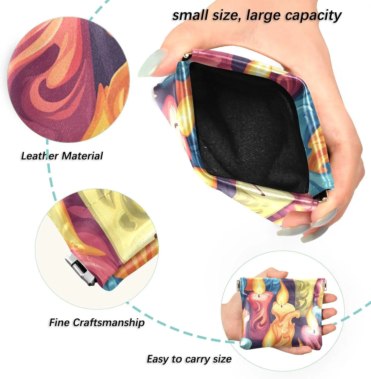 Leather Squeeze Coin Purse Coin Pouch Bag Wallet Small Coin Change Holder for Women Girl Colorful Candles Easter