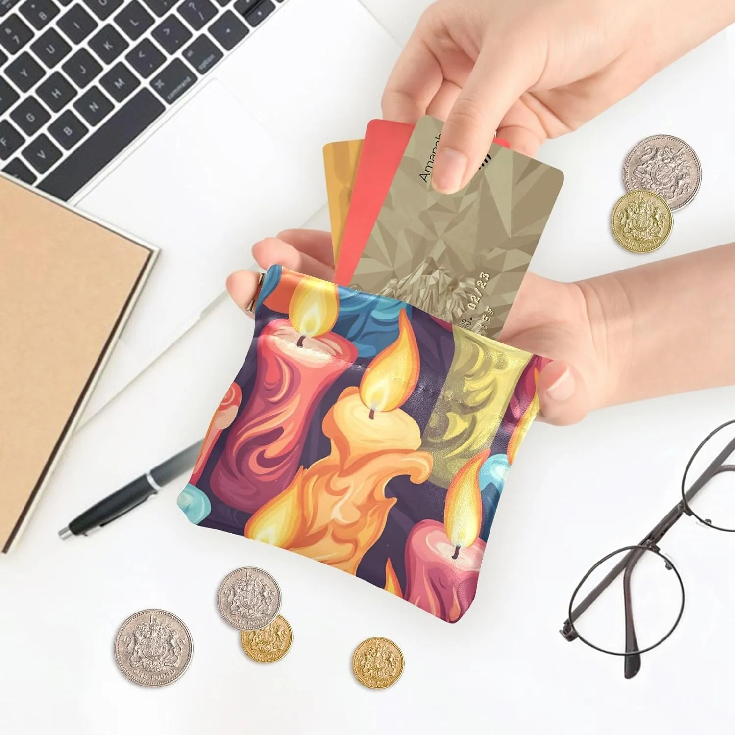 Leather Squeeze Coin Purse Coin Pouch Bag Wallet Small Coin Change Holder for Women Girl Colorful Candles Easter