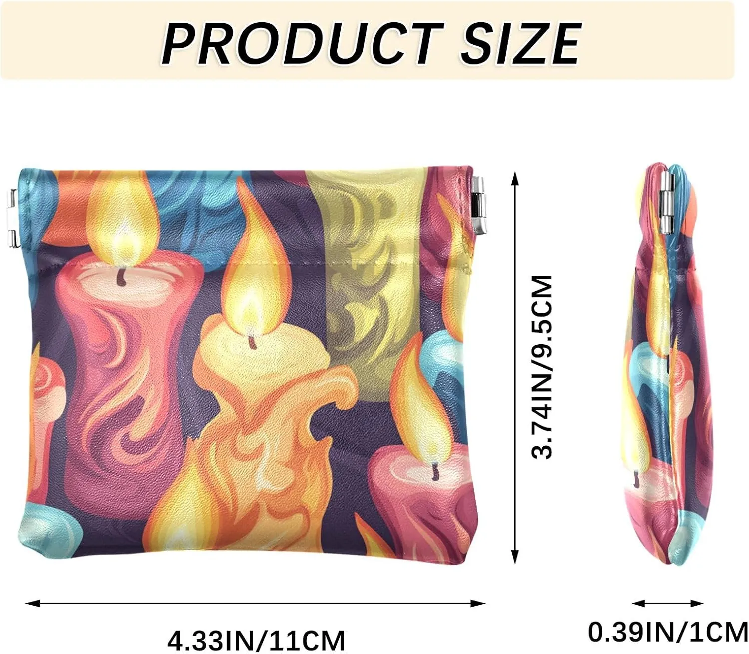 Leather Squeeze Coin Purse Coin Pouch Bag Wallet Small Coin Change Holder for Women Girl Colorful Candles Easter