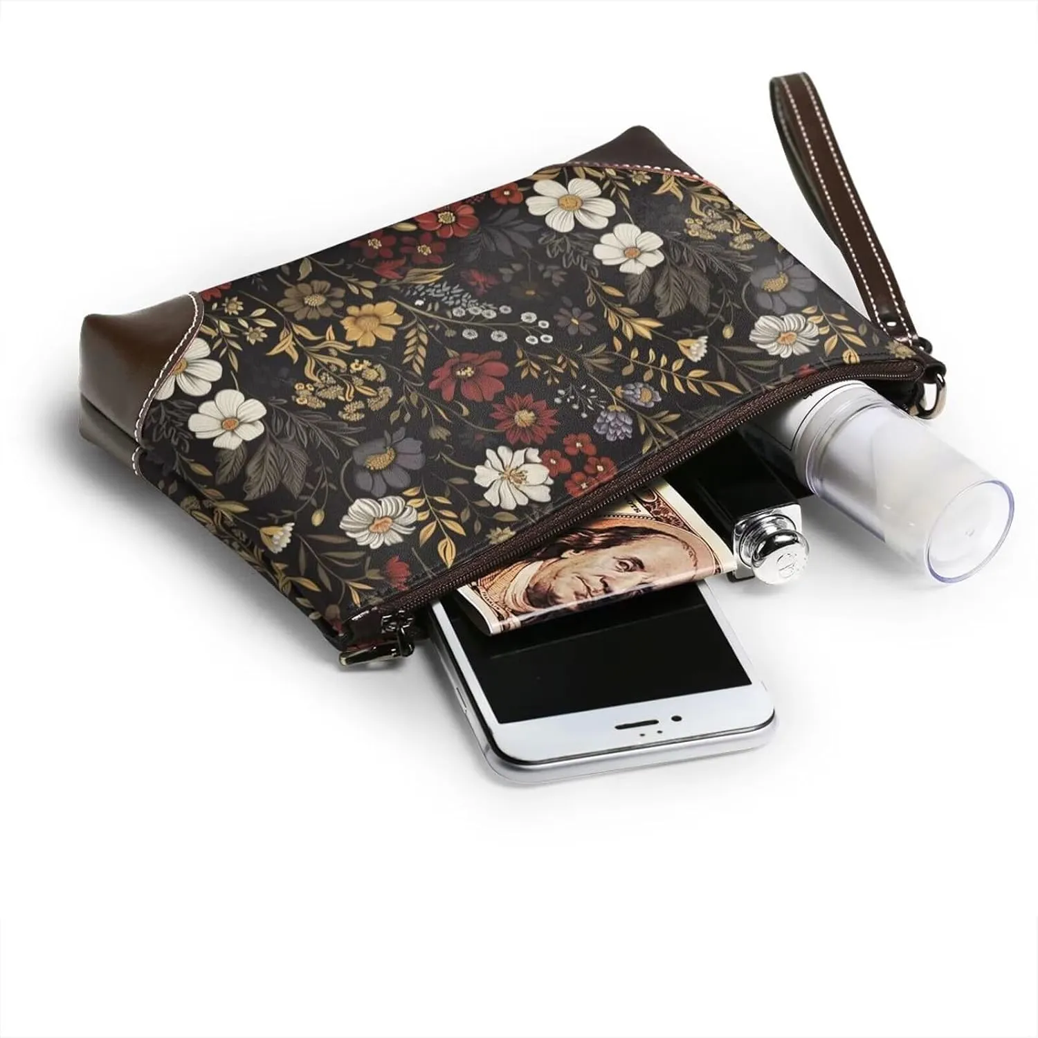 Leather Wristlet Purse for Women Lady Small Clutch Purse with Wrist Straps